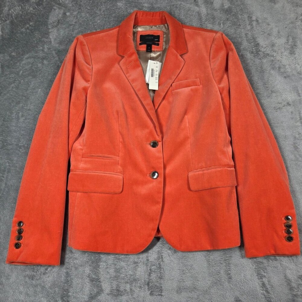 J Crew Schoolboy Blazer Womens 8 Orange Poppy Velvet Office Preppy Jacket NEW